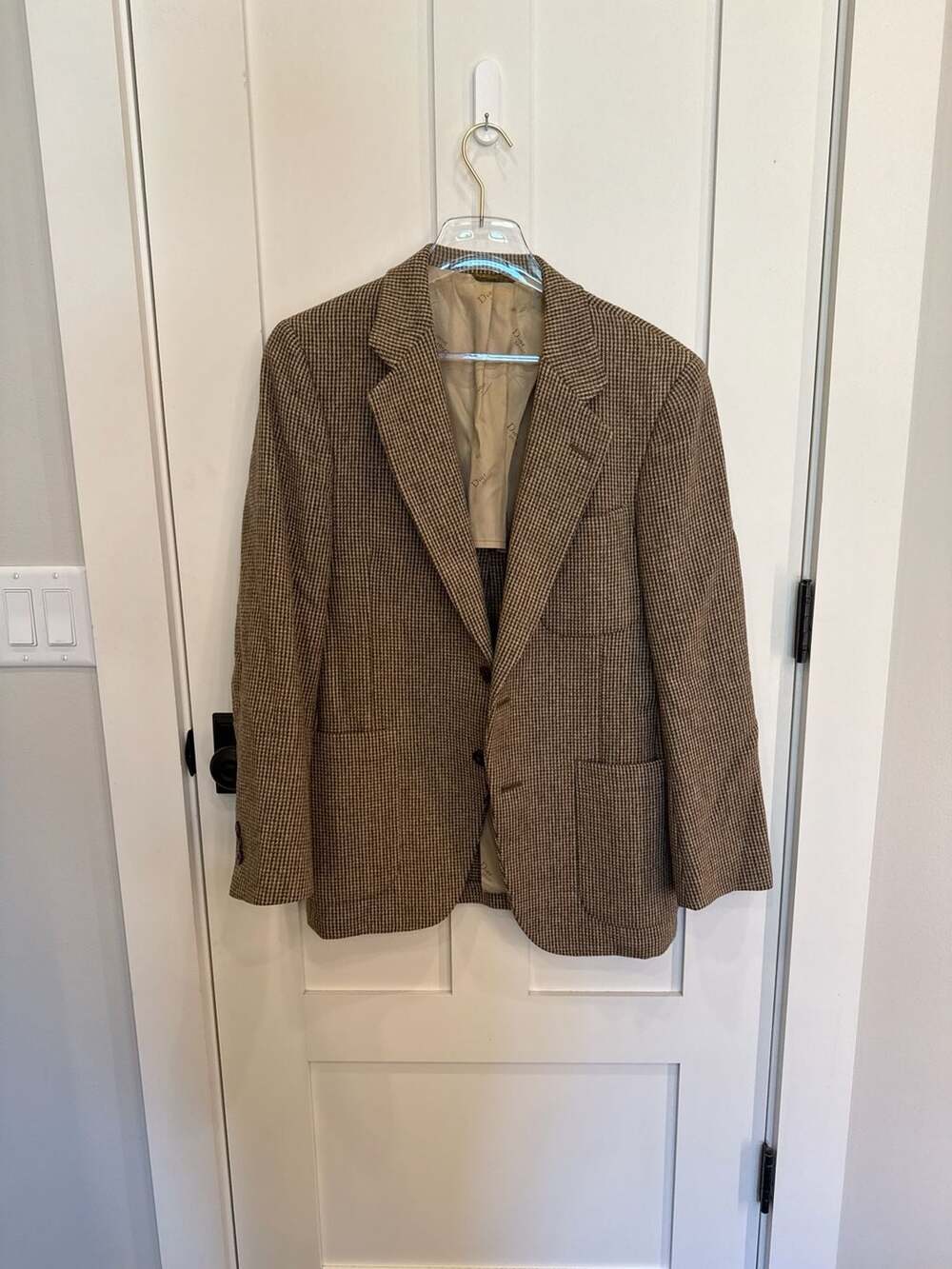 Vintage Christian Dior Sport Brown Houndstooth Tweed Sport Coat Blazer
